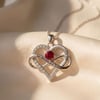 Ruby Gemstone Heart Romantic Love Silver Necklace