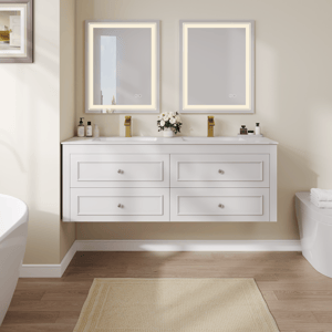 59.1" Floating Bathroom Vanity Set Ceramic Top with Undermounted Double Sinks & 4 Drawers in White