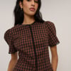 Brown Gingham Puff Sleeve Top