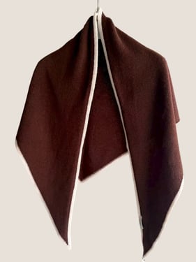 Wool Contrast Stitch Shawl Scarf - Russet Brown / One Size