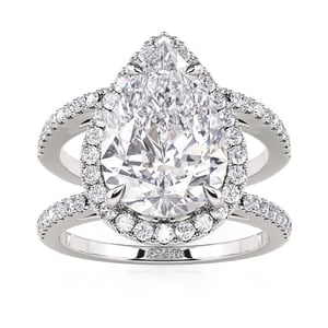Jeulia Luxurious Halo Pear Cut Engagement Ring Two Band Sterling Silver