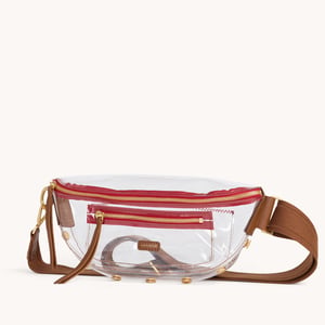 Hammitt Charles Crossbody Clear Mahogany Pebble Brushed Gold Red Zip Med