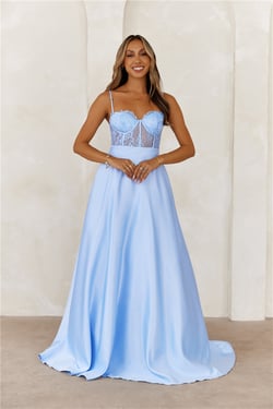 Starry Serenade Satin Maxi Dress Blue