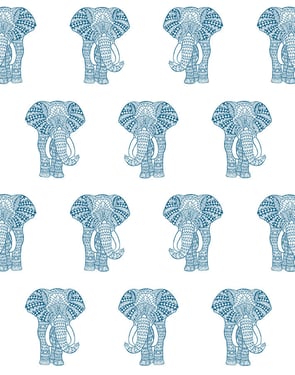 Raja The Elephant' Wallpaper by Wallshoppe - Cadet Blue - Traditional / 27 in. x 27 ft.