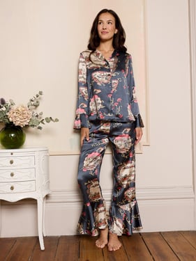 Womens Satin Bold Cuff Pyjamas Grey Pagoda Dreams - 3XL / 22-24 / Grey