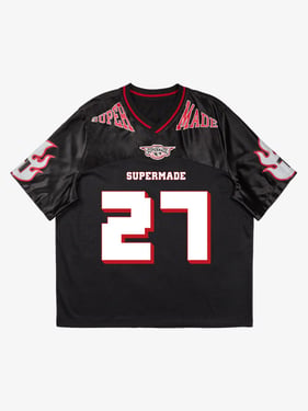Original Flame Print Football Jersey T-Shirt - Black Red / 2XL