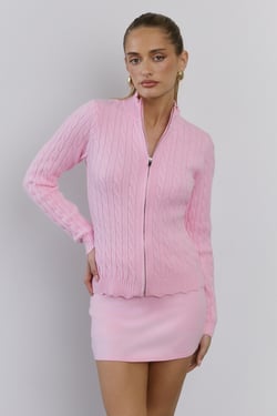 Winter Magic Cable Knit Cardigan Pink