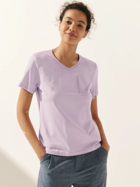 Stretch-Knit Bamboo Classic Basic Tee BELLE - Lavender / V-Neck / XXL