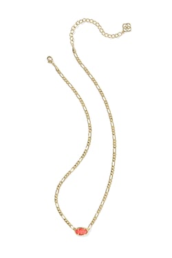 Elisa Gold Figaro Chain Short Pendant Necklace Coral Pink Mother Of Pearl