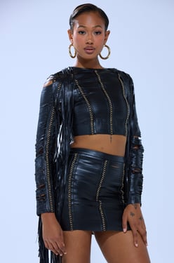 AKIRA Calm Down Baby Faux Leather Blouse | Black | Size XL