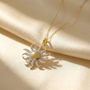 Gold Plated Distant Sun Pendant Charm Necklace