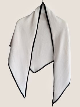 Wool Contrast Stitch Shawl Scarf - Cream White / One Size