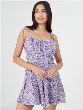 Brave Soul Floral Jojo Playsuit - Purple / Mustard - 14