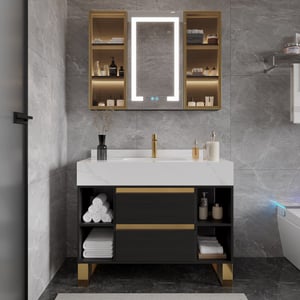Black & White Freestanding Bathroom Vanity Set with Ceramicbasin | 2 Solid Wood Drawers