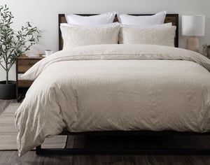 QE Home Cortado Cotton Jacquard Duvet Cover, Cotton Set in Sand, Textured, Beige, Queen