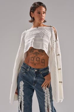 AKIRA Joan Cable Knit Top | Size Large/XL