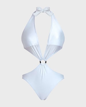 Vilebrequin - Women Solid Stretch Shiny Trikini One-piece Swimsuit - Swimwear - Fresh - White - Size XL