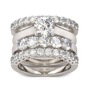 Jeulia 4PC Round Cut Sterling Silver Ring Set