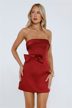 Golden Poise Strapless Satin Mini Dress Wine