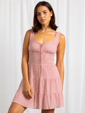 Daisy Street Check Mini Dress With Tiered Skirt - Pink - XS