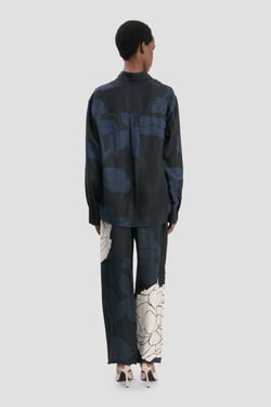 Victoria Beckham Pyjama Shirt In Dark Navy Floral Print - 16 - Womens
