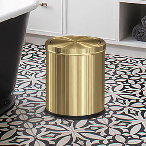 Gold Round Trash Can Stainless Steel Garbage Can with Swing-Top Lid for Bathroom