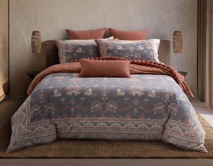 QE Home Mahara Duvet Cover, Cotton, Floral, Blue, King