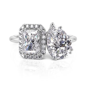 Jeulia Toi et Moi Ring Two Stone Halo Emerald and Pear Cut