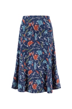 Weird Fish Lorient Printed Jersey Godet Midi Skirt Navy Blue Size 8