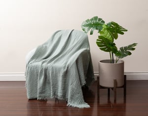 QE Home Muslin Gauze Throw in Seagrass, Green