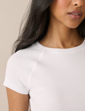 White Ribbed Raglan Jersey T-Shirt