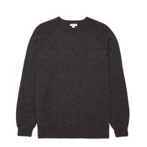 Sunspel Lambswool Crew Neck Dark Green Twist