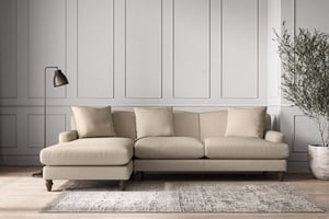 nkuku Deni Large Left Hand Chaise Sofa | Make To Order | Recycled Cotton Stone | No Colour
