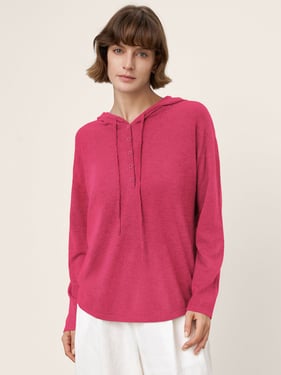 100% Extra-Fine Merino Wool Knit Hooded Sweatshirt SIA - Fuchsia Pink / L