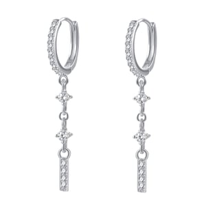 Dangle Bar Huggie Earrings Sterling Silver