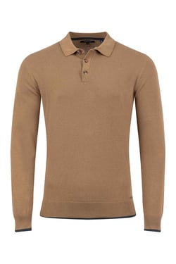 Weird Fish Alden Long Sleeve Knitted Polo Mocha Size XL