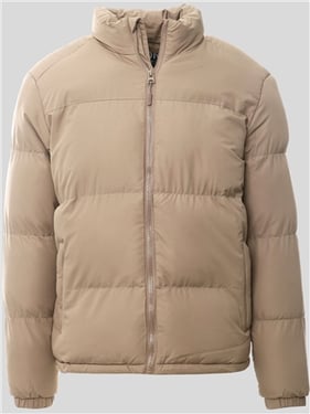 Brave Soul Funnel Collar Zip Through Puffer Style Coat - Stone - M