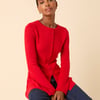 Red Ribbed Longline Cardigan
