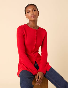 Red Ribbed Longline Cardigan
