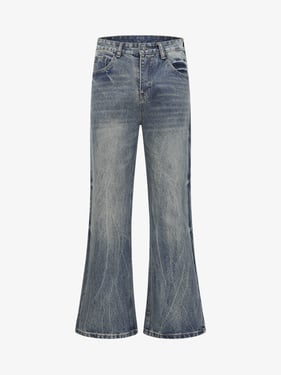 Retro Washed Faded Flared Jeans - Blue / 2XL