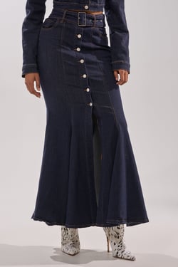 AKIRA You Got Me Spinning Denim Maxi Skirt | Size 1X
