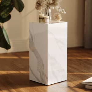 White Sintered Stone Plinth Pedestal Plant Stand & Side Table