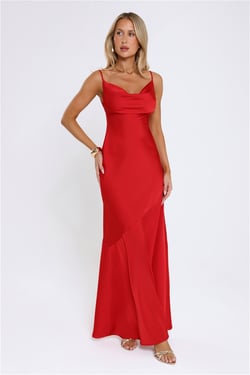 Brilliant Belle Satin Maxi Dress Red