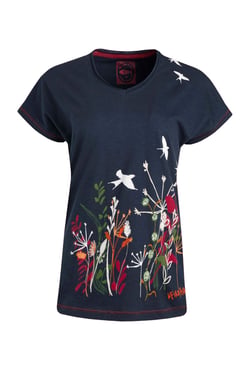 Weird Fish Swirling Swallows Organic Cotton Printed T-Shirt Navy Size 8