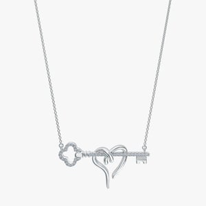 Clover Heart & Key Necklace - 0.20 CT