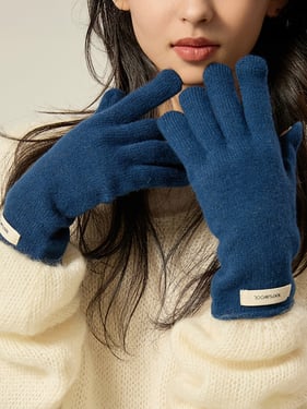 100% Wool Knit Gloves - Navy / One Size