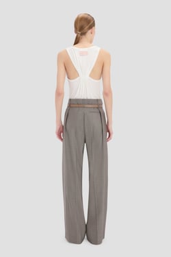 Victoria Beckham Pleated Waist Trouser In Nickel - 14 - Womens