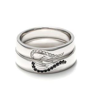 Jeulia Angel Wings Creative Engraved Sterling Silver Couple Rings