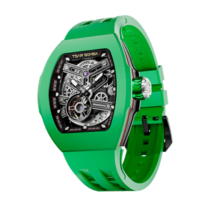 TSAR BOMBA Men's Automatic Skeleton Watch | Interchangeable Luxury Design | Green | Atomic TB8218 | Fluororubber