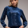 Goddiva Sequin Velvet Sweater - Navy